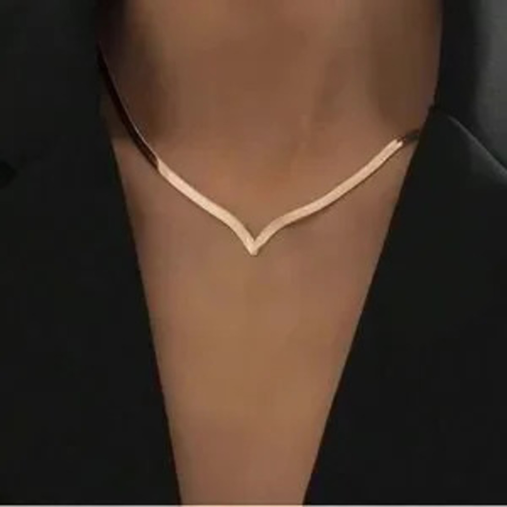 Silver Plated Stainless Steel V Choker Necklace Structured Minimal Statement - Picture 2 of 4